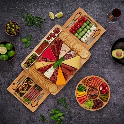 Bambus Charcuterie Board med udglasset redskabsskuffer