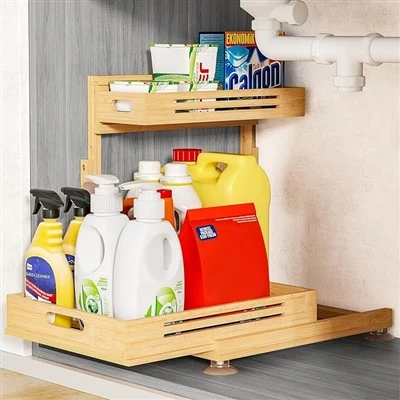 2- Tier Bamboo Pull Out Cabinet Organizer
